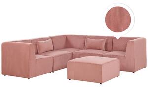 Narożnik modułowy 5-osobowy prawostronny sofa z otomaną sztruksowa różowa Lemvig Beliani