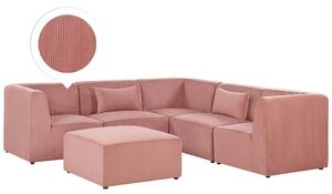 Narożnik modułowy 5-osobowy lewostronny sofa z otomaną sztruksowa różowa Lemvig Beliani