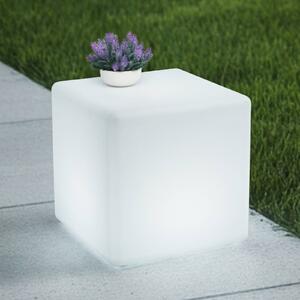 Lindby Akumulatorowa lampa zewnętrzna LED Cubara, RGB, sześcian, tworzywo Cubara Lindby, możliwość ściemniania, biały / opal, tworzywo sztuczne, nowoczesny