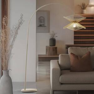 Lampa łukowa - lampa stojąca Valdorin Lindby, kremowy / amber, salon / jadalnia, papier / lunolit / lunopal, dworkowy / rustykalny