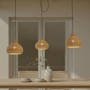 Zewnętrzna lampa wisząca Lucande Taniola, 3-punktowa, beżowy, rattan, IP44 Taniola Lucande, możliwość ściemniania, jasne drewno, drewno, dworkowy / rustykalny
