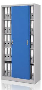 Biurowa szafa metalowa z drzwiami przesuwnymi szaro-niebieska: KUBA 900 x 1850 x 400 mm
