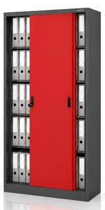 Biurowa szafa metalowa z drzwiami przesuwnymi antracytowo-czerwona: KUBA 900 x 1850 x 400 mm