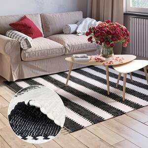 Wyjątkowy ręcznie tkany dywan w biało-czarne pasy o wymiarze 200x140 cm