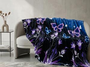 Koc z mikropluszu VIOLET BUTTERFLY ciemnoniebieski Rozmiar: 160 x 200 cm