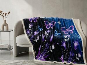 Koc z mikropluszu VIOLET BUTTERFLY ciemnoniebieski Rozmiar: 200 x 220 cm