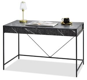 Minimalistyczne biurko z dwiema szufladami unif czarny marmur na czarnym stelażu