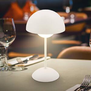 Briloner Lampa stołowa LED z akumulatorem Kugle, biała, metalowa, IP44, ściemniana możliwość ściemniania, biały / opal, salon / jadalnia, metal, nowoczesny