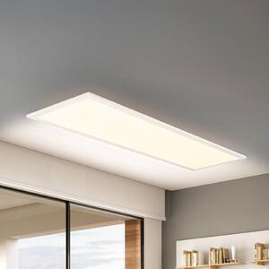 Briloner Panel LED Piatto CCT, IP44, 100 x 25 cm, pilot zdalnego sterowania, biały Piatto, możliwość ściemniania, biały / opal, biuro, metal