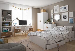 Zestaw mebli młodzieżowych Cozy LOFT Young biały - Łóżko 200x120, szafa, regał, komoda, biurko