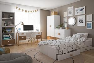 Zestaw mebli młodzieżowych Cozy LOFT Young biały - Łóżko 200x90, szafa, regał, komoda, biurko
