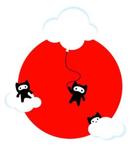 Ilustracja Ninja cats in the sky pattern Japanese edition, EuGeniaArt