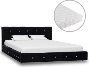 Łóżko z materacem, czarne, aksamit, 120 x 200 cm