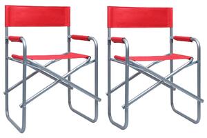 Krzesła reżyserskie, 2 szt., stalowe, czerwone