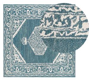 Nowoczesny dywan wełniany wzór orientalny 200 x 200 cm biało-niebieski Gevas Beliani