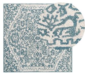 Nowoczesny dywan wełniany wzór orientalny 200 x 200 cm biało-niebieski Ahmetli Beliani