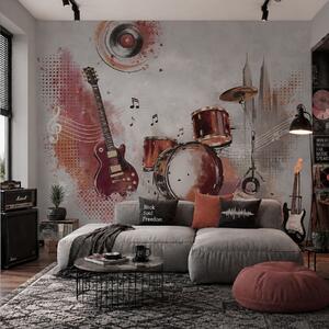 Fototapety Instrumenty muzyczne w ciepłych odcieniach bordowym, Tapety Wyjątkowe, w05546v1 : Uwalls.pl