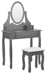 Glamour toaletka 3 szuflady owalne lustro tapicerowany stołek czarno-biała Astre Beliani