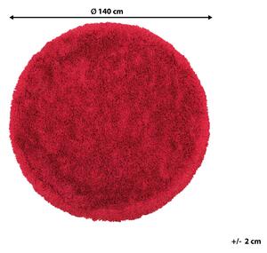Puszysty dywan okrągły 140 cm czerwony poliestrowy chodnik shaggy Cide Beliani