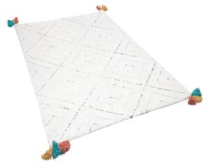 Dywan shaggy 140 x 200 cm z frędzlami geometryczny wzór bawełniany biały Kartal Beliani