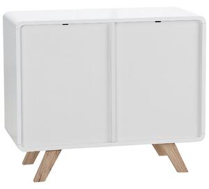 Minimalistyczna komoda jasne drewno biała szafka pod telewizor Milo Beliani