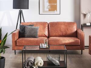 Sofa 3-osobowa brązowa ekoskóra nowoczesna retro metalowe nogi Savalen Beliani