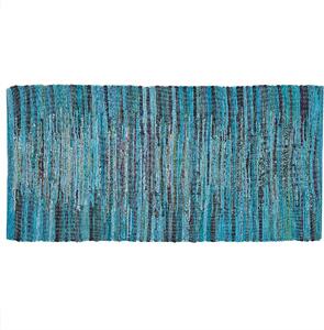 Dywan niebieski tkany ręcznie bawełniany do salonu 80 x 150 cm Mersin Beliani