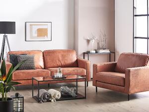 Komplet wypoczynkowy ekoskóra 4-osobowy sofa i fotel brązowy nowoczesny Savalen Beliani