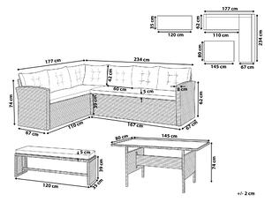 Ogrodowy zestaw wypoczynkowy rattanowy narożnik ławka stół 8 osób Viterbo Beliani