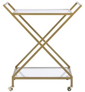 Wózek kuchenny glamour barek przenośny na kółkach szklane blaty złoty Ivera Beliani
