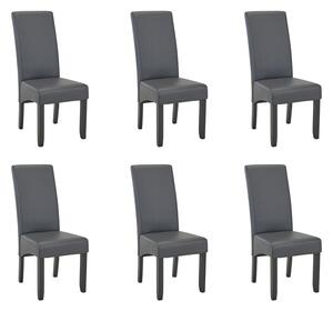 Komplet 6 krzeseł ROVIGO - Szara ekoskóra mat - Czarne drewniane nogi