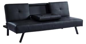 Rozkładana kanapa z funkcją spania PRAGUE ze ekoskóry z opuszczaną środkową częścią oparcia – kolor czarny