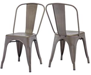 Duhome metalowe krzesło bistro zestaw 2 żelaznych krzeseł do jadalni z oparciem, sztaplowane krzesła kuchenne industrialny design, matowy/metaliczny brąz