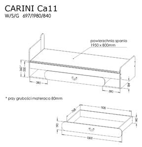 Łóżko młodzieżowe 80x190 Carini CA11 Dąb Nash/Biały Brylantowy/Grafit