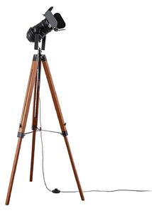 Lampa Podłogowa Lindby, Hilma, brąz rdzawy, salon, drewno, industrialny