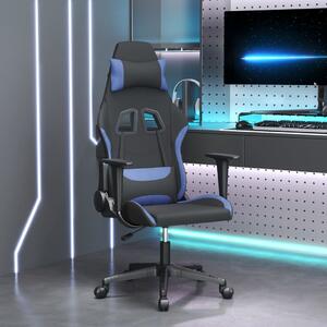 Fotel gamingowy, z masażem, czarno-niebieski, tkanina