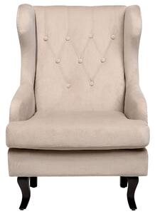 Fotel tapicerowany welurowy pikowany wysokie oparcie uszak retro beżowy Alta Beliani
