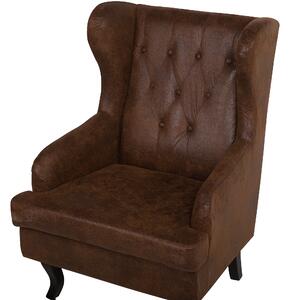 Fotel tapicerowany ekoskóra pikowany wysokie oparcie uszak retro brązowy Alta Beliani
