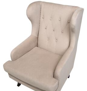 Fotel tapicerowany welurowy pikowany wysokie oparcie uszak retro beżowy Alta Beliani