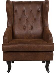 Fotel tapicerowany ekoskóra pikowany wysokie oparcie uszak retro brązowy Alta Beliani
