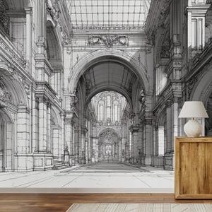 Tapeta historyczna architektura w czarno-białym rysunku