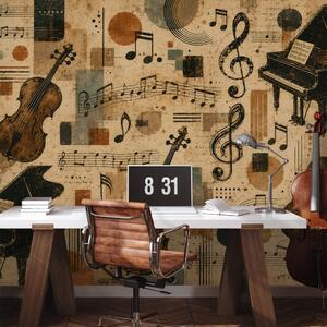 Fototapeta vintage instrumenty muzyczne i nuty