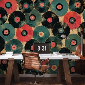 Tapeta retro winylowe płyty w kolorach
