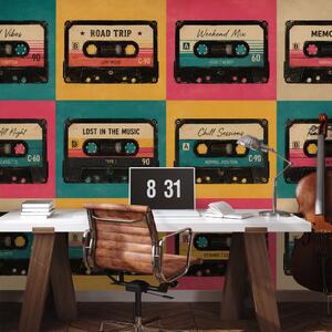 Tapeta retro kolorowe kasety audio