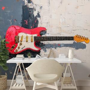 Fototapeta czerwona elektryczna gitara na abstrakcyjnym tle