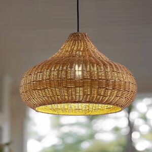 Zewnętrzna lampa wisząca Lucande Taniola, 1-punktowa, beżowy, rattan, IP44 Taniola Lucande, możliwość ściemniania, jasne drewno, drewno, dworkowy / rustykalny