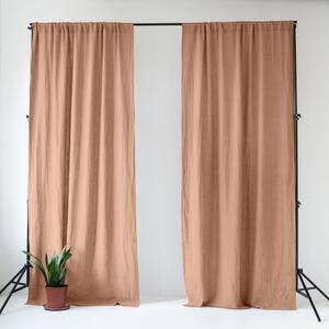 Różowa/brązowa lniana zasłona 140x170 cm Cafe Creme – Linen Tales