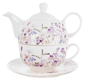 Biało-fioletowy porcelanowy serwis do herbaty Louka – Orion