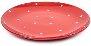 Ceramiczny talerz płytki w kropki, czerwony