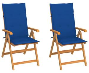 Krzesła ogrodowe z kobaltowymi poduszkami, 2 szt., tekowe